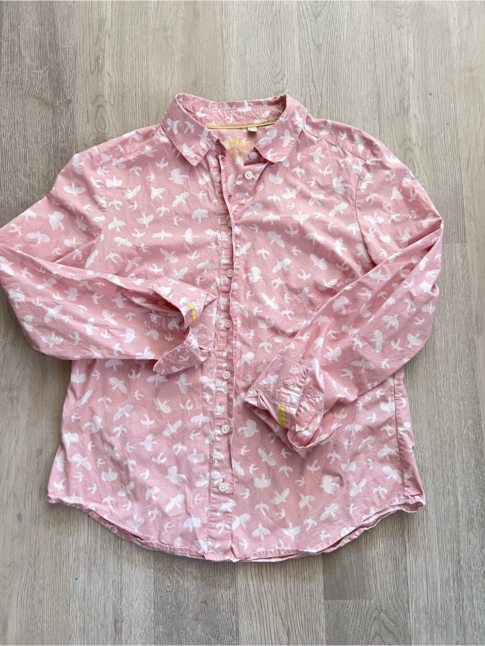 Boden Blush Pink & White Dove Print Modern Classic Button Down Shirt Sz 2P